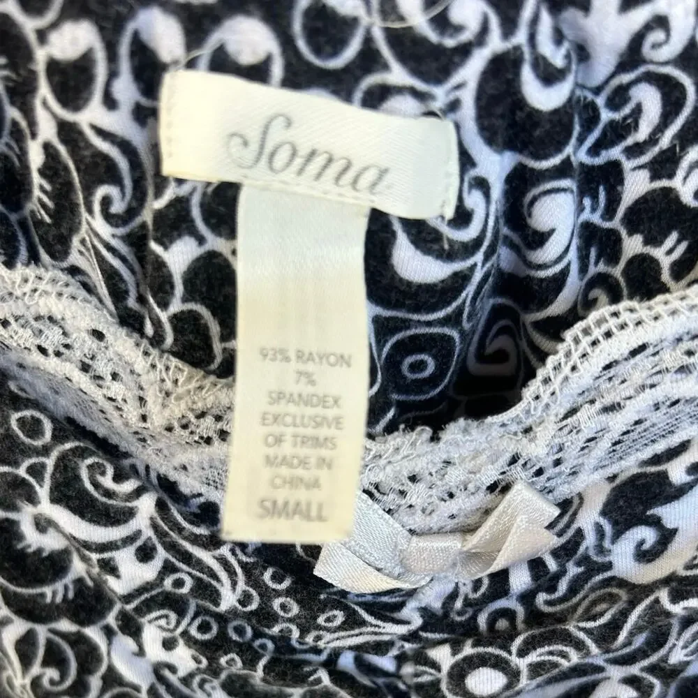 Soma Black White Lace Trim Chemise Nightgown Sleep Dress Size Small